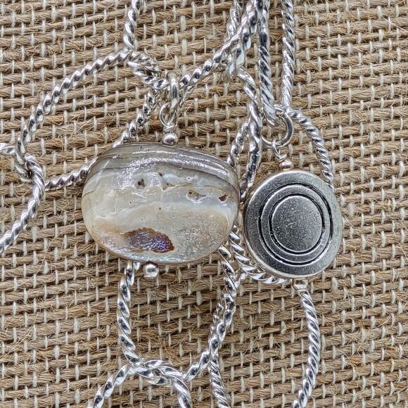 Beachcore Abalone Shell Clear Faceted Beads Charms Silver Tone Chain Necklace - Picture 14 of 16